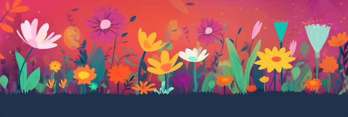 Fototapeta na wymiar Spring flowers background, colorful flowers illustration for design, generative ai