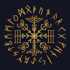 golden Aegishjalmur viking of awe runes pendant vector	
