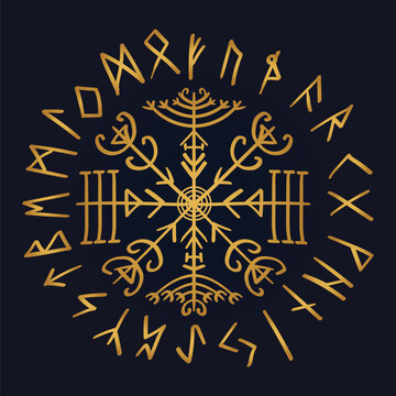 golden Aegishjalmur viking of awe runes pendant vector	
