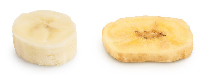 banana pieces fresh and dried isolated on white background with  full depth of field. © kolesnikovserg