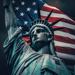 statue of liberty and flag. generative ai