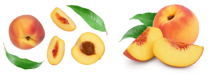 ripe peach isolated on white background . Top view. Flat lay pattern
