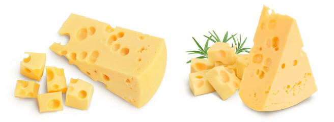 piece of cheese isolated on white background . Top view. Flat lay