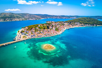 Adriatic town of Rogoznica aerial coastline view