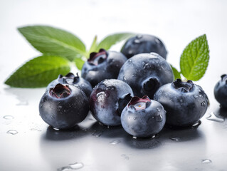 Blueberries with green leaf