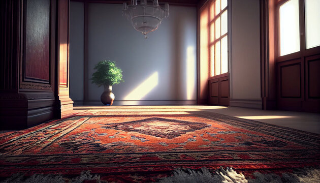 Persian Carpet Texture, abstract ornament. Middle Eastern Traditional Carpet Fabric Texture in living room. Generative AI