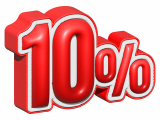 10% 3D text. 10% percent sale. 10 percent discount on red color. up to 10% 3D illustration