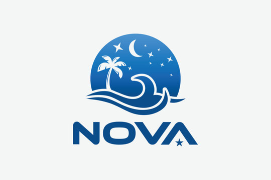 Creative simple Nova sea beach Logo design concept suitable for a company card, print, digital, id card, identity card, and other purposes  