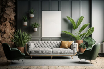 Frame mockup interior.mockup on the wall in the living room. Generative AI