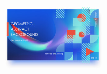 Background design with geometric shapes and blurred mesh gradient with colorful smoke effect