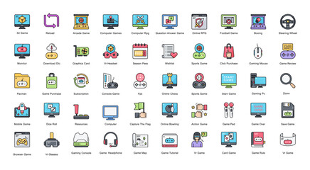 Gaming Color Line Iconset Video Games Gamer Filled Outline Icon Bundle