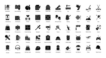 Hobbies Glyph Iconset Hobby Sport Activity Glyph Icon Bundle in Black