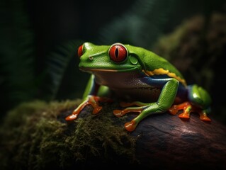 Vibrant Green Frog on Natural Habitat AI Generated Generative AI