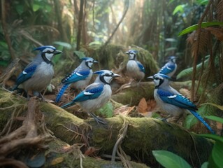 Obraz premium Group of Blue Jay in natural habitat (generative AI)