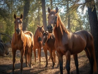 Group of Horse in natural habitat (generative AI)