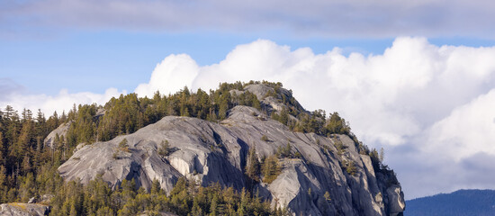 Rocky cliffs on Chief Mountain in Squamish, BC, Canada. Nature Background. Sunny day.