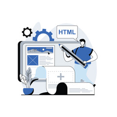 Website, web, app illustration of developer writing code of web, and mobile applications, Web Design, Apps Development and Digital Marketing, Vector Illustration