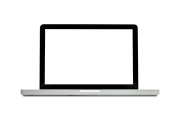 Clipping path. Laptop modern isolated with white screen empty background view. Mockup Laptop. Technology Mockup.