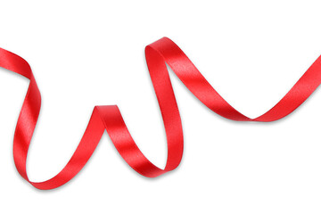 Clipping path. Ribbon red rolled isolated background. Ribbon decoration view. Red ribbon gife. Red ribbon shiny.