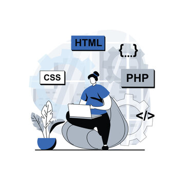 Website, web, app illustration of different development techniques of applications and mobile apps, Web Design, Apps Development and Digital Marketing, Vector Illustration