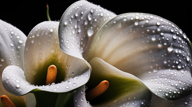 Background of Calla lily with raindrops created with generative AI technology