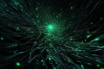 Network technology futuristic tech green energy background. Low poly wire made with generative AI