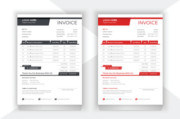 Elegant and modern business invoice design in black and red color. Vector illustration.