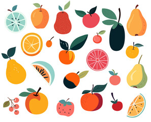 Fototapeta na wymiar Simple doodle fruits set. Vector Illustration