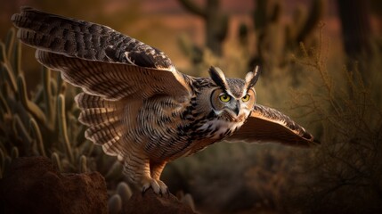 Captivating Great Horned Owl AI Generated Generative AI