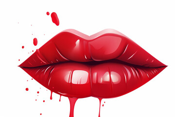 Vector lipstick kiss. Red color white background  Generative AI