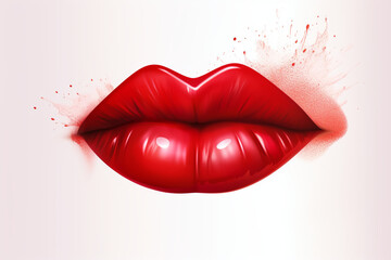 Vector lipstick kiss. Red color white background Generative AI