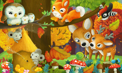 Fototapeta premium cartoon scene forest animals friends having fun