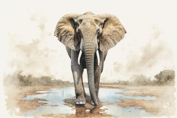 Fototapeta na wymiar elephant walking through puddles - made with generative ai