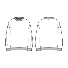 Blank White Crewneck Design Vector Transparent Template, Front and Back View	