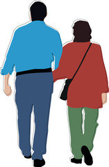 Vector pareja caminando de espaldas, mujere con cartera