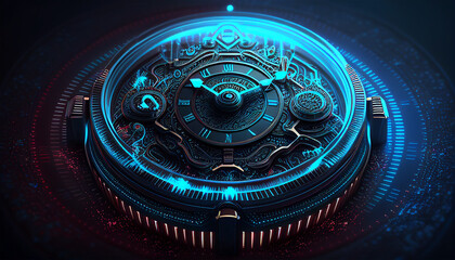 Abstract Futuristic Technology Background with Clock concept and Time Machine, Generative AI illustration - obrazy, fototapety, plakaty