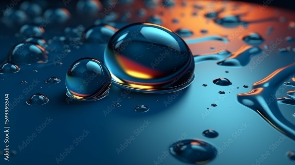Poster a close up of water droplets on a surface. generative ai