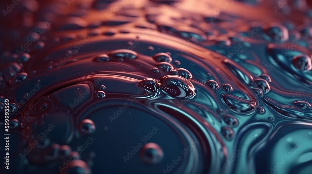Poster a close up of water bubbles on a surface. generative ai