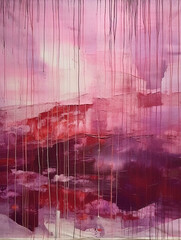 A painting made of white, red, purple and pink paint streaks. AI generative