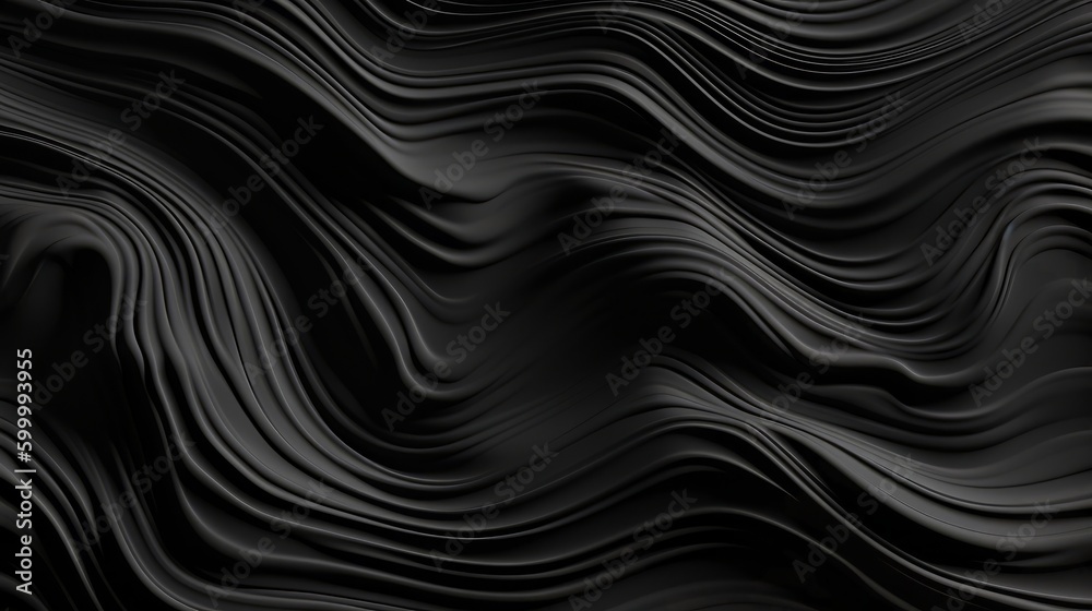 Poster An abstract black background with wavy lines. Generative ai