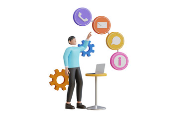 Clients assistance, call center, hotline operator, consultant manager. Customer Support chat, mail, call symbol icon. 3D Illustration