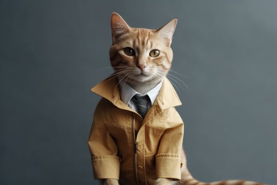 cat dressed in trench coat