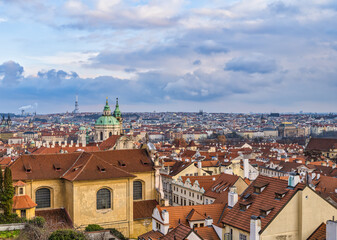 Fototapeta na wymiar Aerial shot of Prague city buildings, Czech Republic
