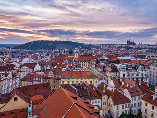 Naklejka premium Aerial shot of Mala Strana during colour sky afternoon, Prague, Czech Republic