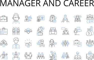 Manager and career line icons collection. Supervisor and job, Director and employment, Executive and profession, Chief and occupation, Leader and vocation, Head and work, Administrator and calling