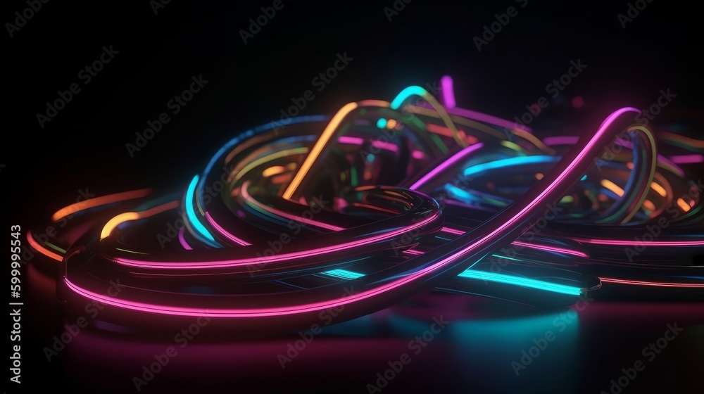 Poster Neon lights arranged on a table, creating a vibrant and colorful display. Generative ai