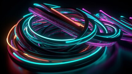 Neon colored wires on black background. Generative ai