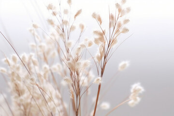 Tiny white grass against a white background. AI generative