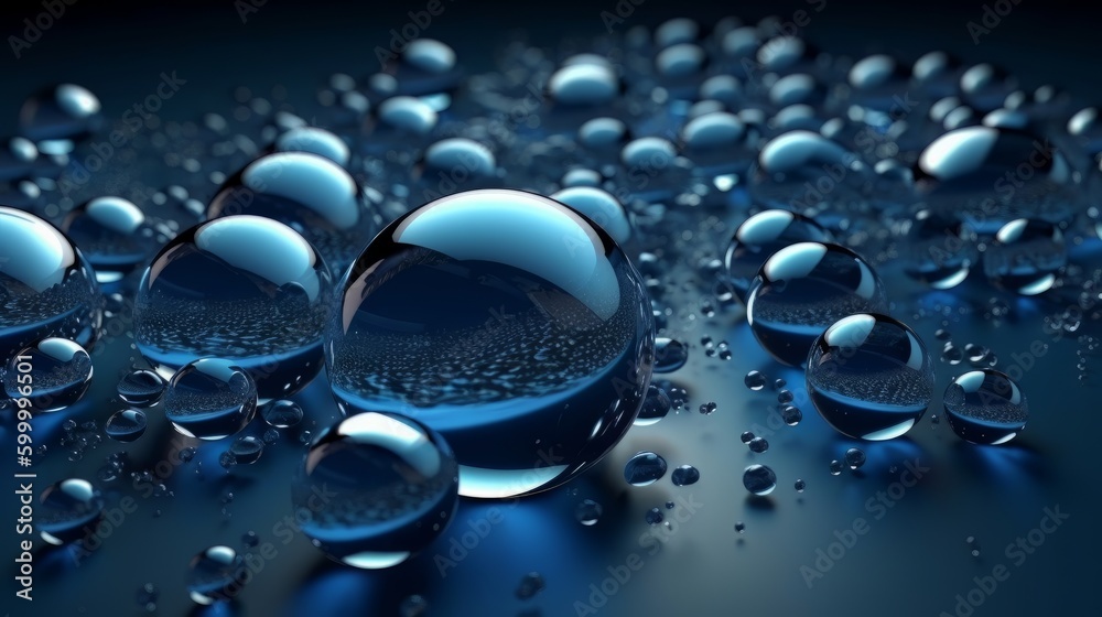 Aufkleber Water droplets on a black surface, reflecting light and creating a beautiful abstract pattern. Generative ai