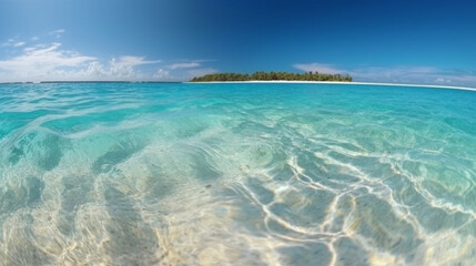 Panorama of a beautiful white sand beach and turquoise water. Holiday summer beach. AI Generative